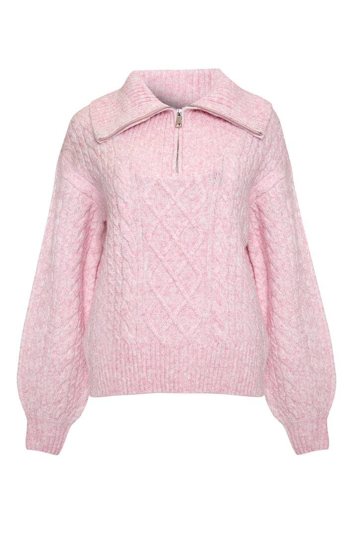 Pink Cable Knit Quarter Zip Jumper