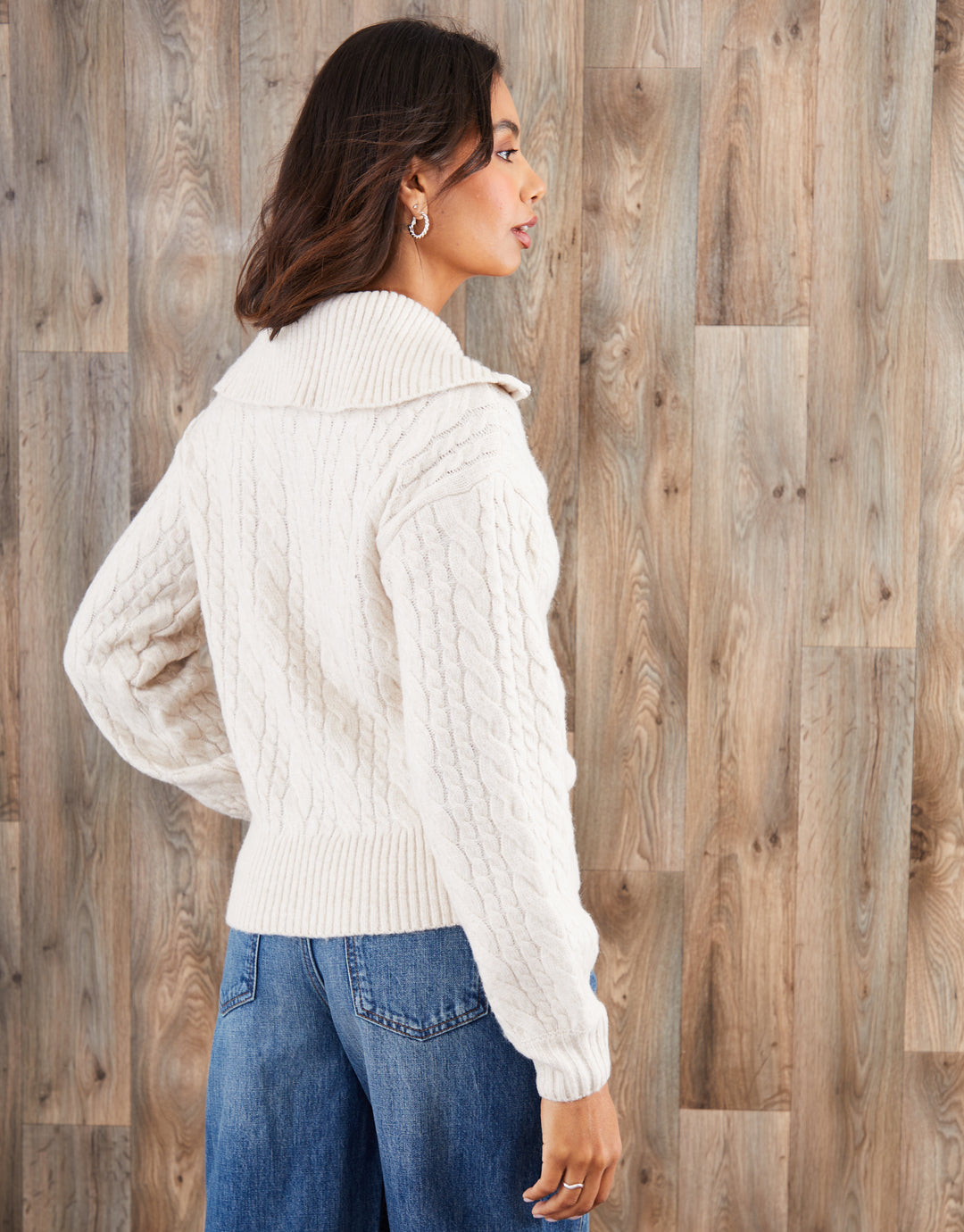 Ecru Cable Knit Quarter Zip Jumper