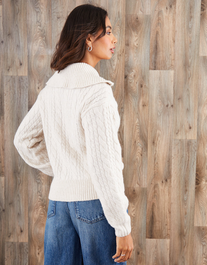 Ecru Cable Knit Quarter Zip Jumper