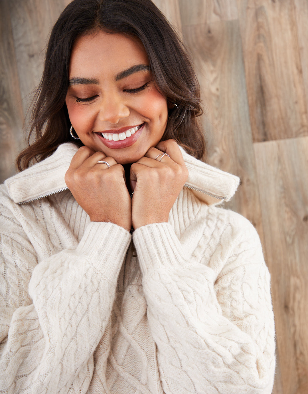 Ecru Cable Knit Quarter Zip Jumper