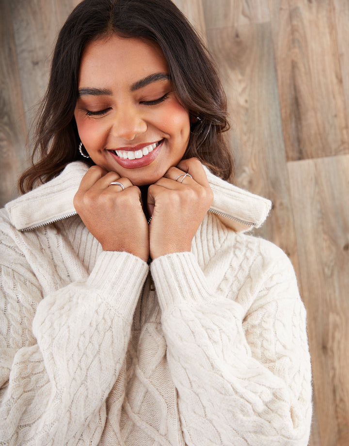 Ecru Cable Knit Quarter Zip Jumper