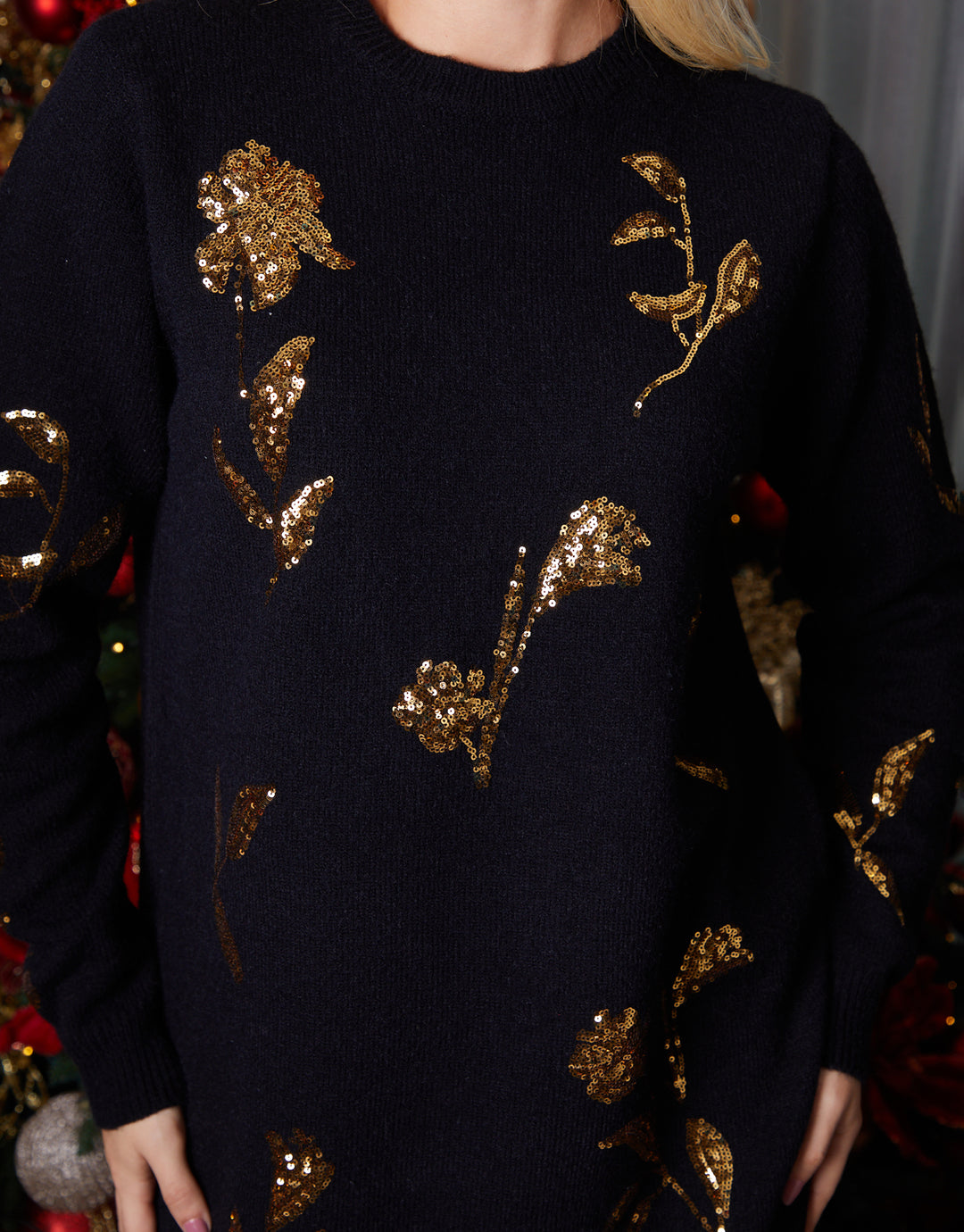 Black Sequin Embellished Jumper Dress