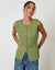 Ribbed Knitted Waistcoat in Olive Green