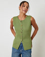 Ribbed Knitted Waistcoat in Olive Green