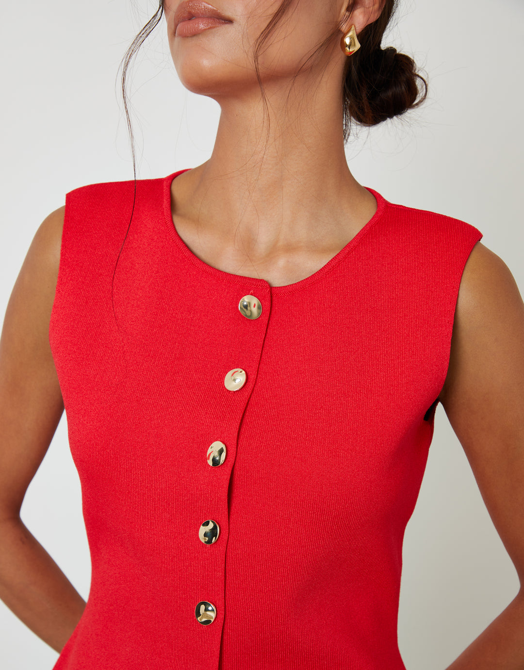Red Ribbed Knitted Waistcoat