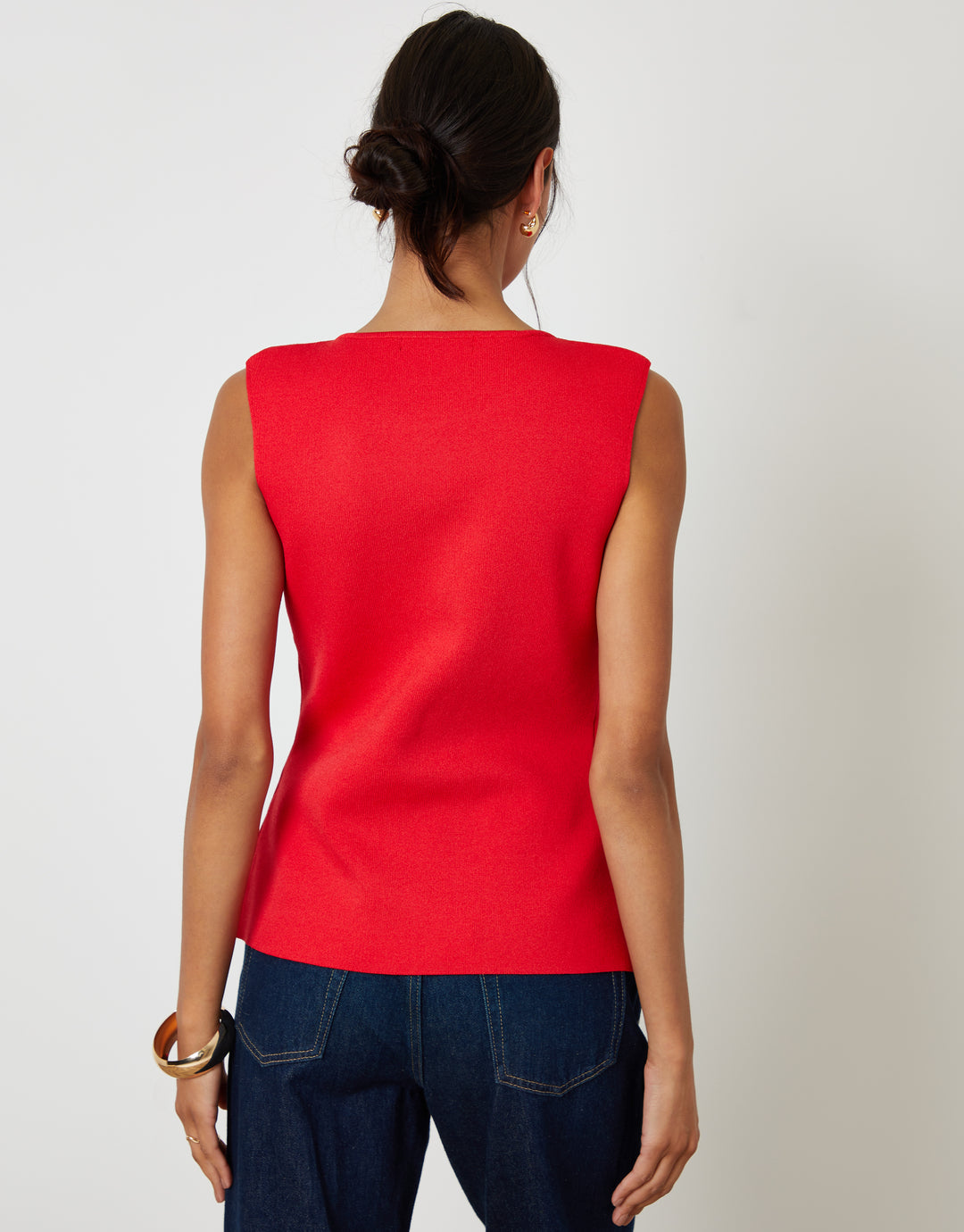 Red Ribbed Knitted Waistcoat