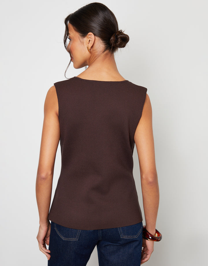 Chocolate Brown Ribbed Knitted Waistcoat