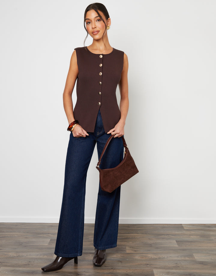 Chocolate Brown Ribbed Knitted Waistcoat