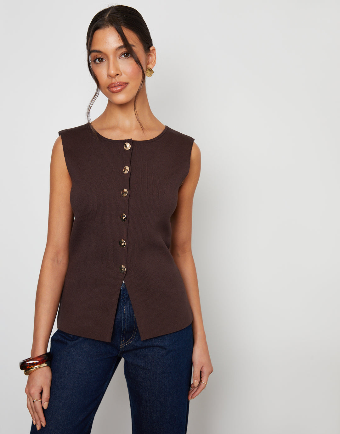 Chocolate Brown Ribbed Knitted Waistcoat