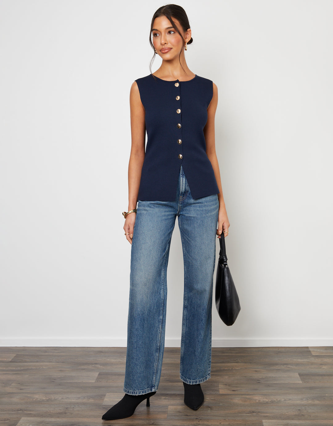 Navy Ribbed Knitted Waistcoat