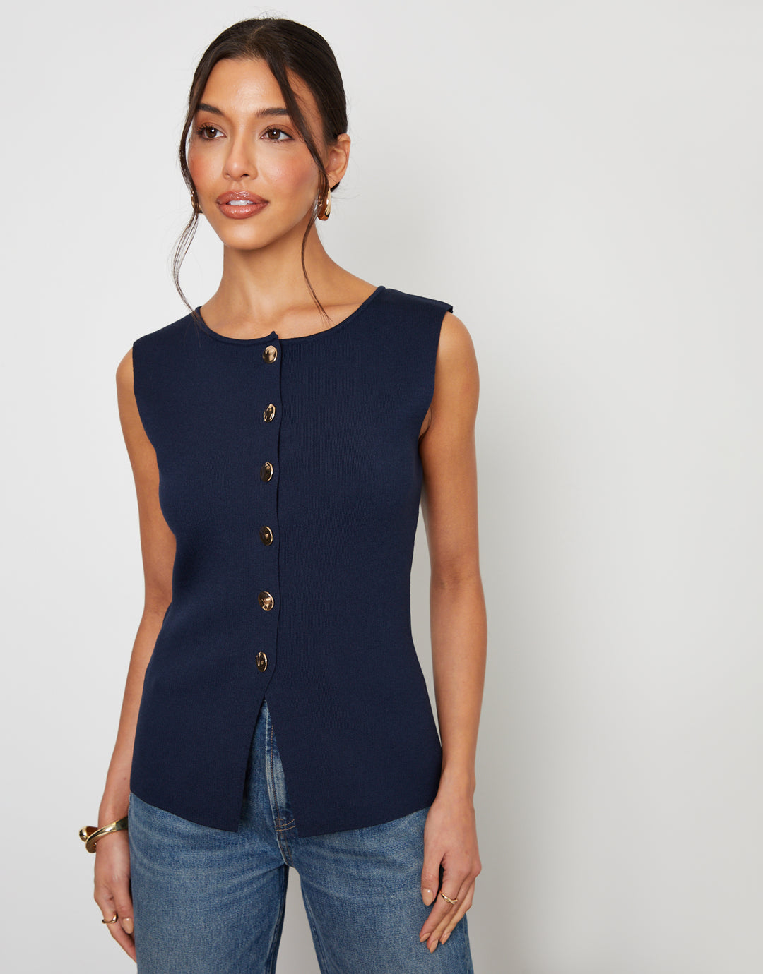 Navy Ribbed Knitted Waistcoat