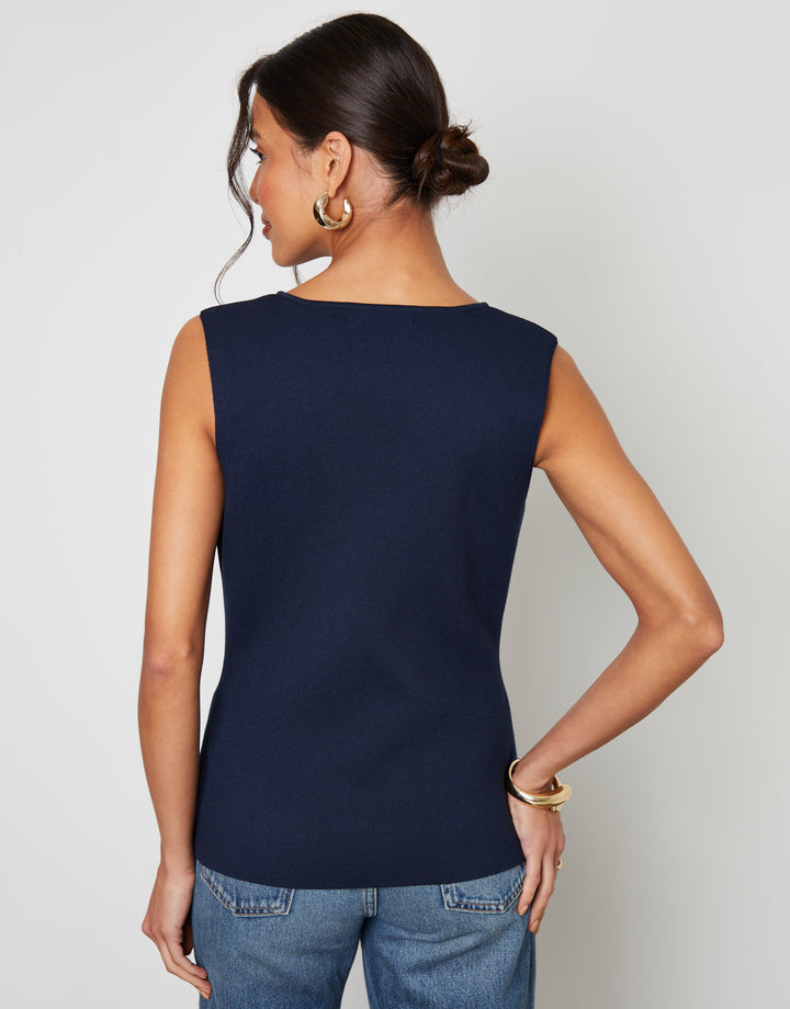 Navy Ribbed Knitted Waistcoat