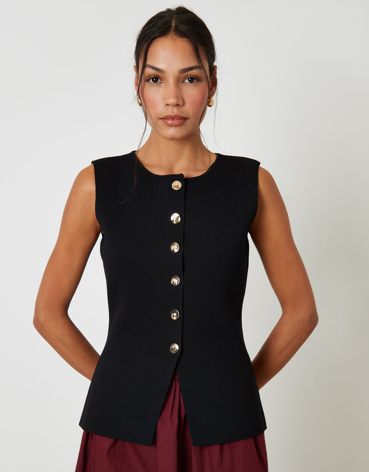 Black Ribbed Knitted Waistcoat