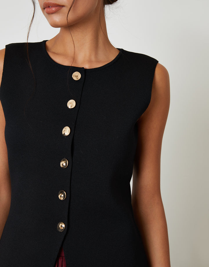 Black Ribbed Knitted Waistcoat