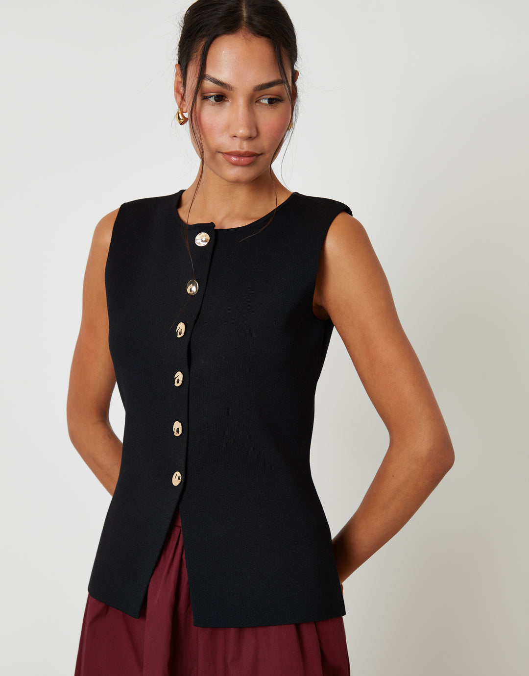 Black Ribbed Knitted Waistcoat