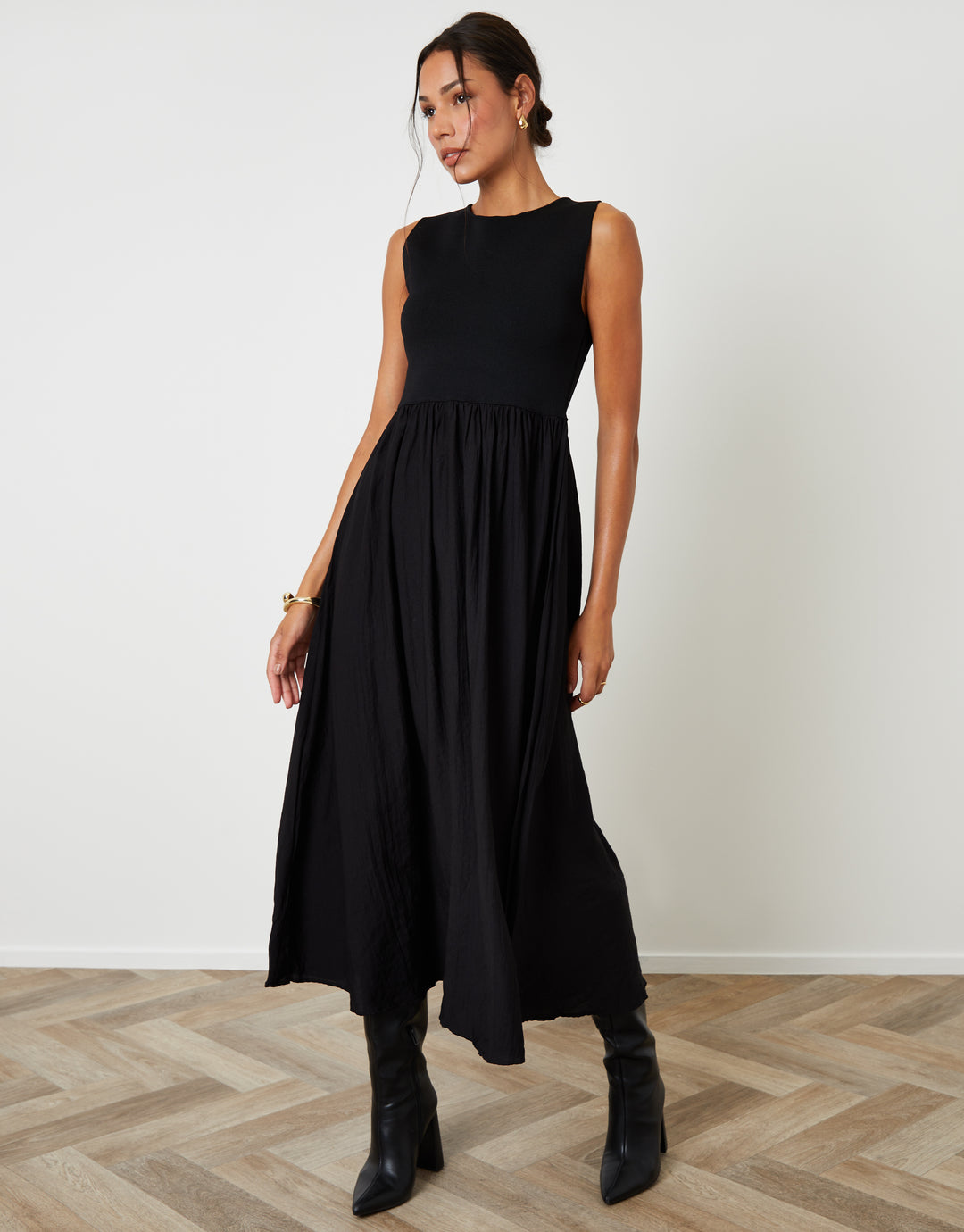 Threadbare Women's Black 2-in-1 Sleeveless Knitted Vest Maxi Dress Threadbare Women's Black 2-in-1 Sleeveless Knitted Vest Maxi Dress