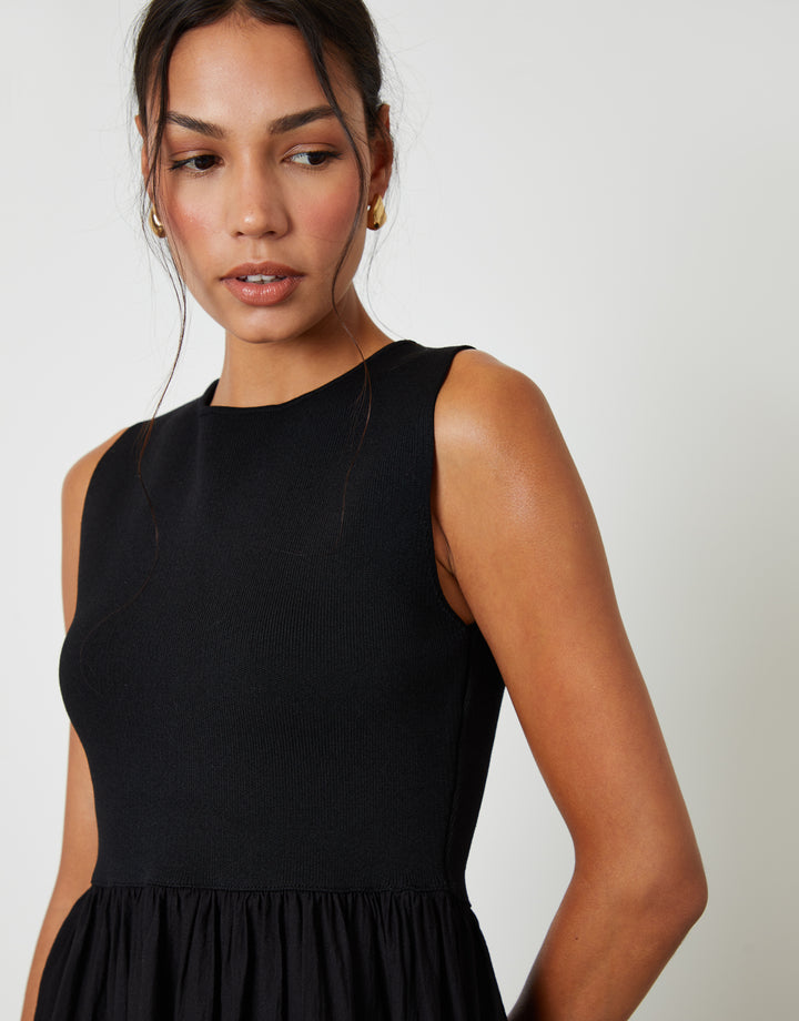 Black 2-in-1 Sleeveless Knitted Vest Maxi Dress