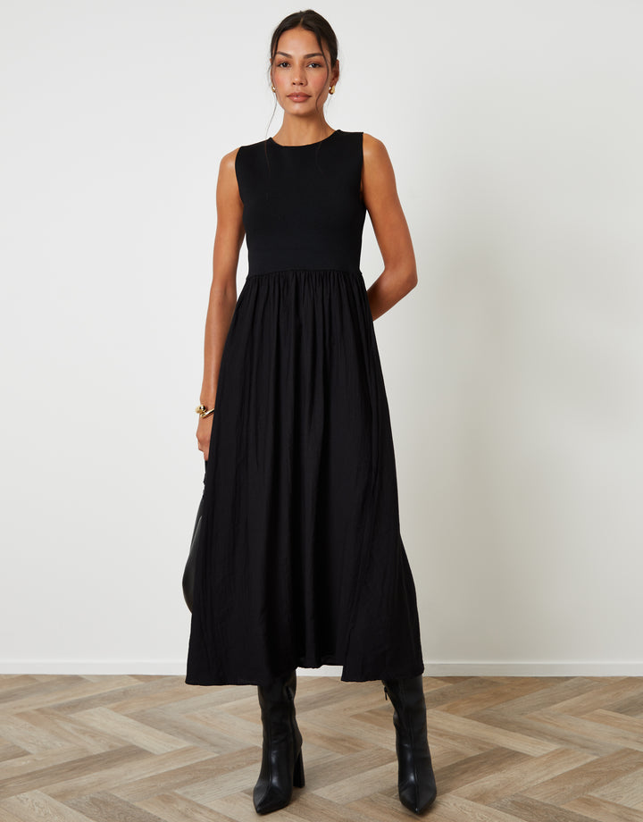 Black 2-in-1 Sleeveless Knitted Vest Maxi Dress