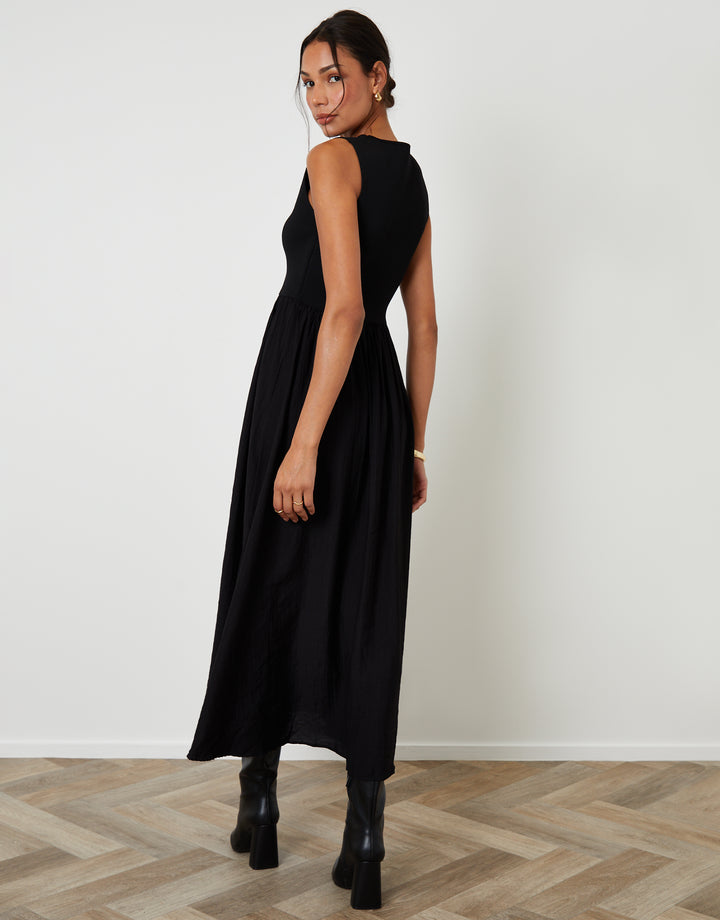 Black 2-in-1 Sleeveless Knitted Vest Maxi Dress