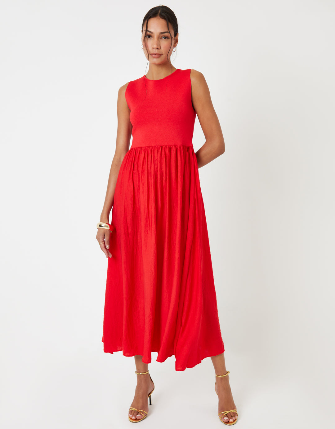 Threadbare Women's Red 2-in-1 Sleeveless Knitted Vest Maxi Dress Threadbare Women's Red 2-in-1 Sleeveless Knitted Vest Maxi Dress