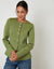 Olive Green Cinched Knitted Button Up Cardigan