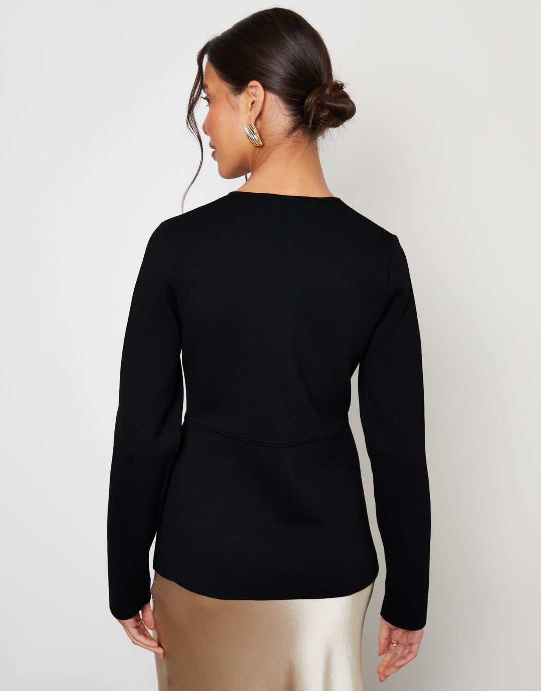 Black Cinched Knitted Button Up Cardigan