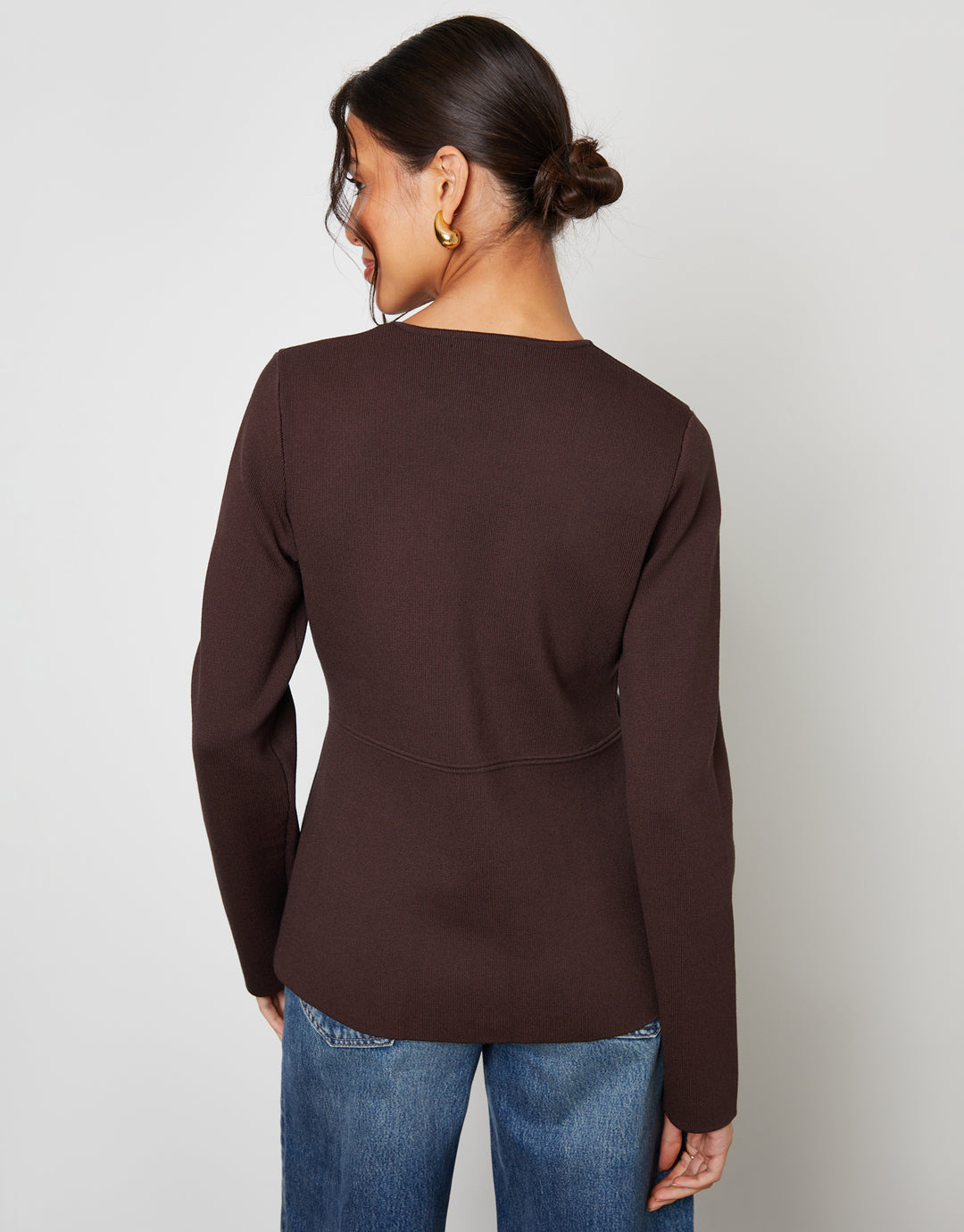 Chocolate Brown Cinched Knitted Button Up Cardigan