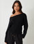 Black Popcorn Knit Slash Neck Jumper