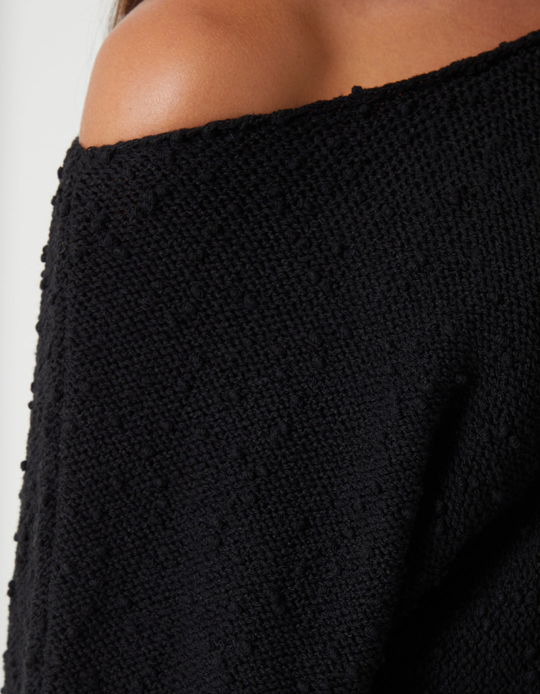 Black Popcorn Knit Slash Neck Jumper