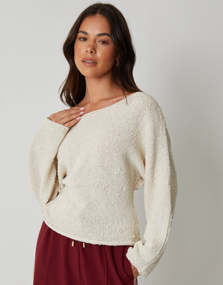 Stone Popcorn Knit Slash Neck Jumper
