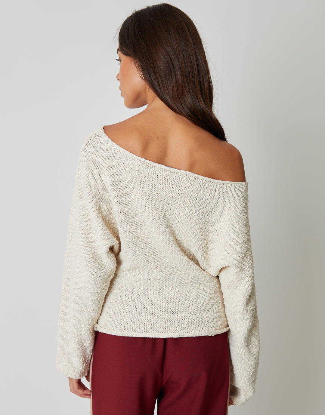 Stone Popcorn Knit Slash Neck Jumper