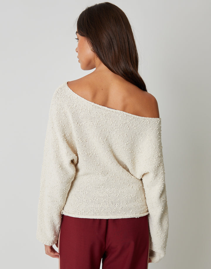 Stone Popcorn Knit Slash Neck Jumper