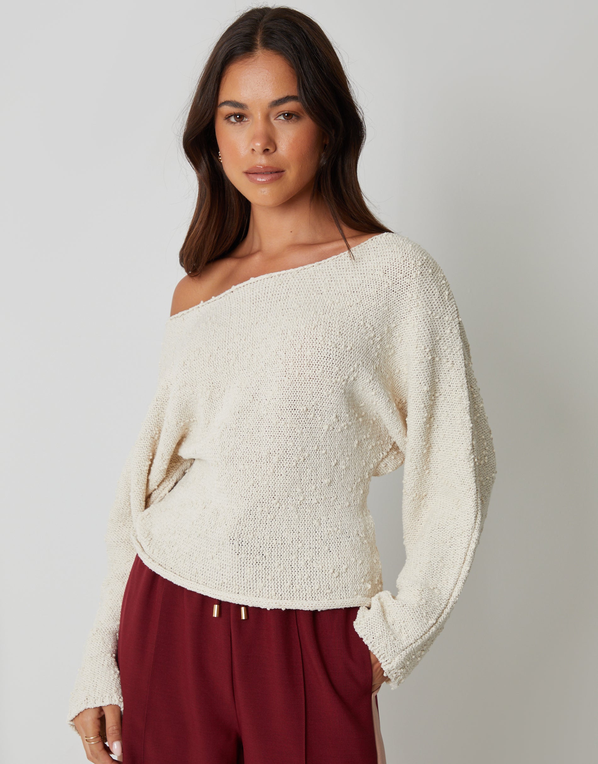 Threadbare Women's Stone Popcorn Knit Slash Neck Jumper
