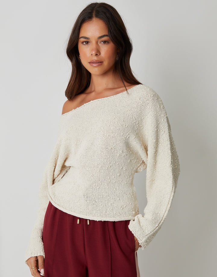 Stone Popcorn Knit Slash Neck Jumper