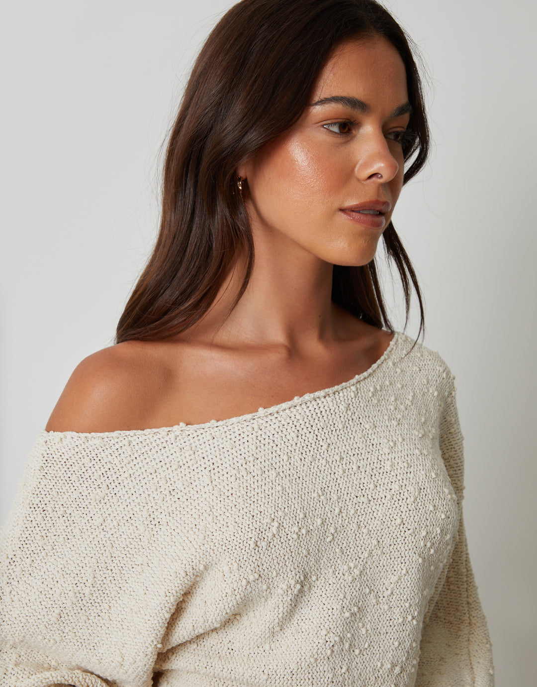 Stone Popcorn Knit Slash Neck Jumper