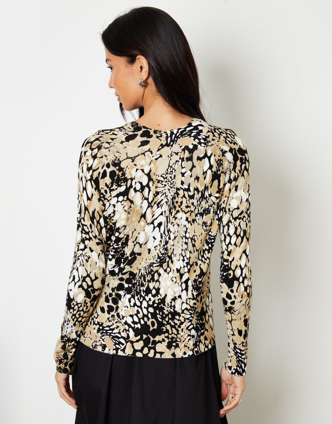Abstract Leopard Print Knitted Crew Neck Jumper