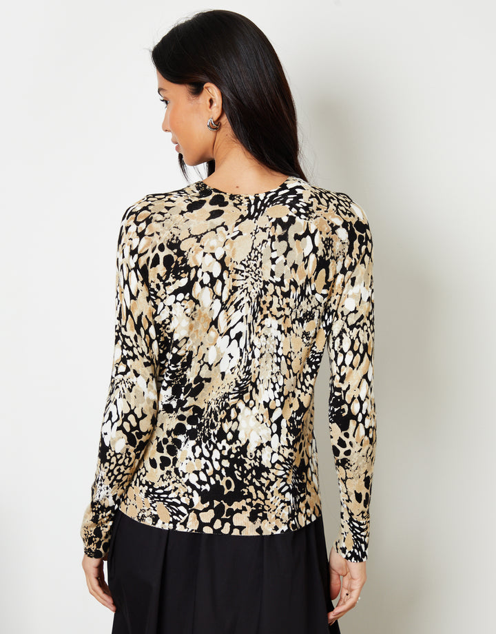 Abstract Leopard Print Knitted Crew Neck Jumper