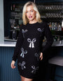 Black Sequin Bow Embellished Knitted Jumper Dress