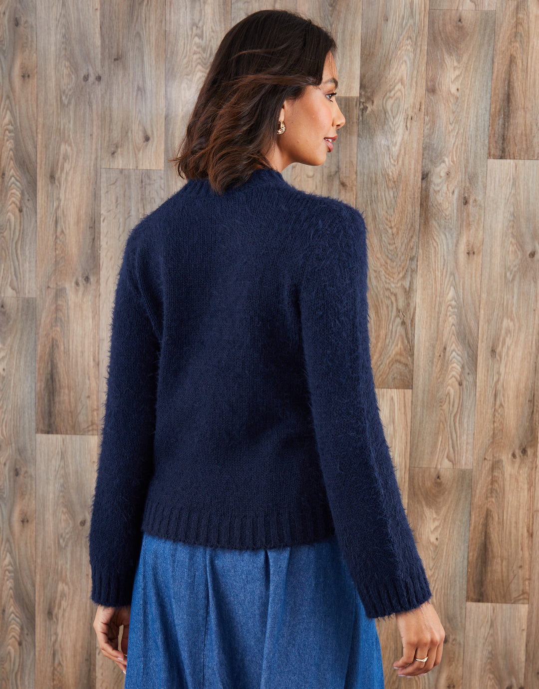 Navy Eyelash Knit Crew Neck Jumper