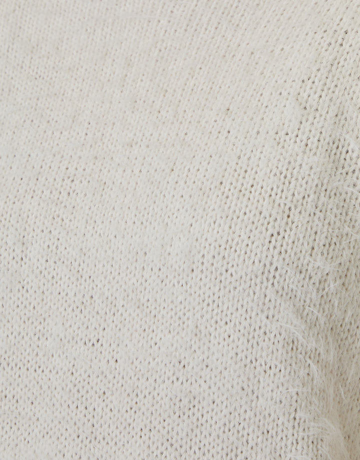 Ecru Eyelash Knit Crew Neck Jumper