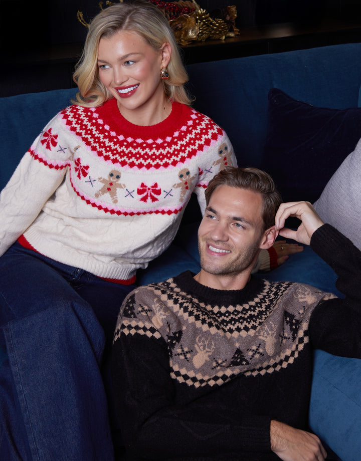 Black Cable Knit Fairisle Christmas Jumper