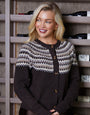 Chocolate Brown Fairisle Knitted Crew Neck Cardigan