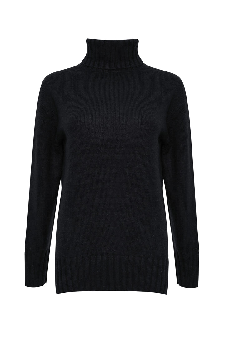 Black Oversized Roll Neck Jumper