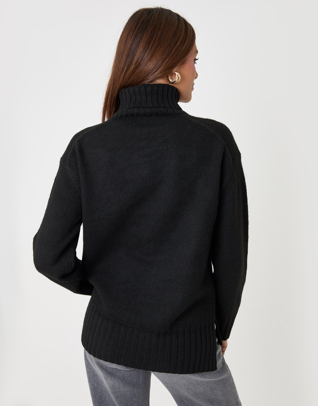 Threadbare Oversized Roll Neck Jumper in Black - back view