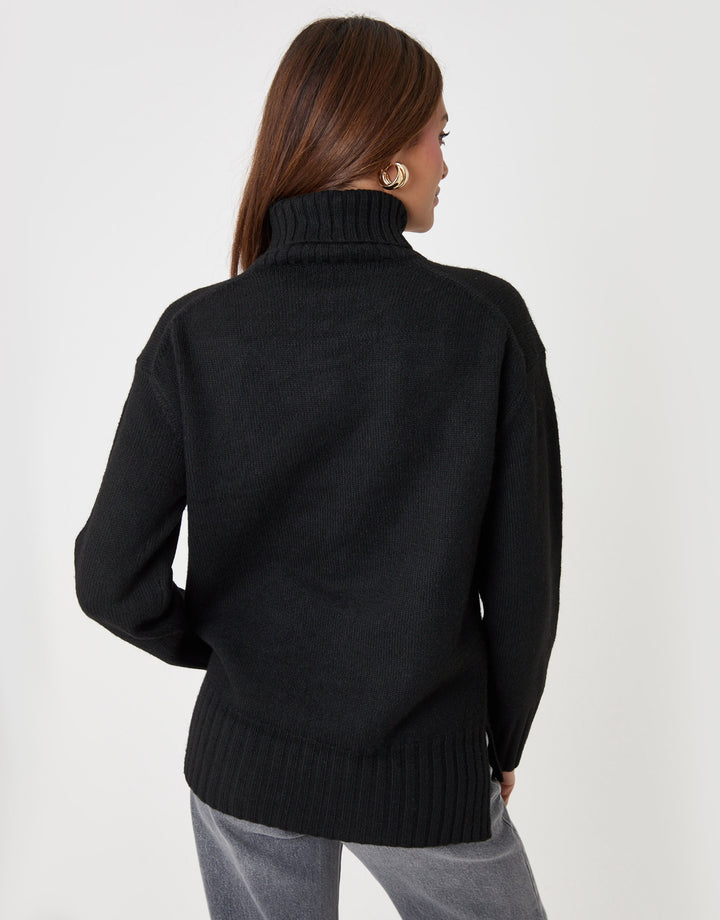 Threadbare Oversized Roll Neck Jumper in Black - back view