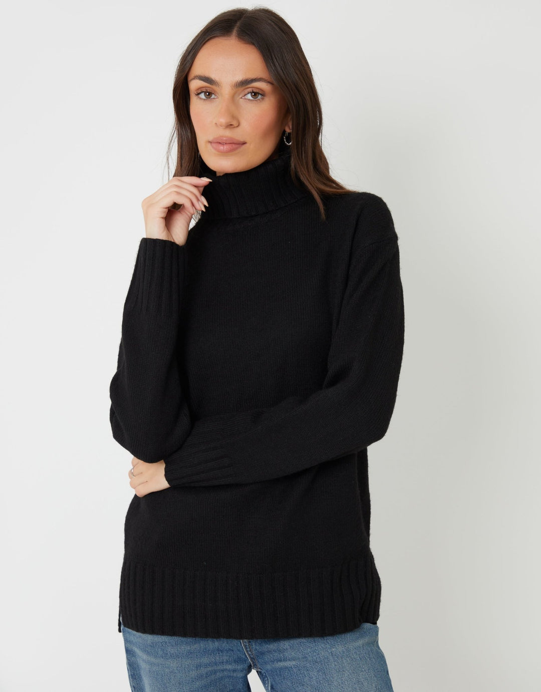 The Oversized Roll Neck Jumper in Black