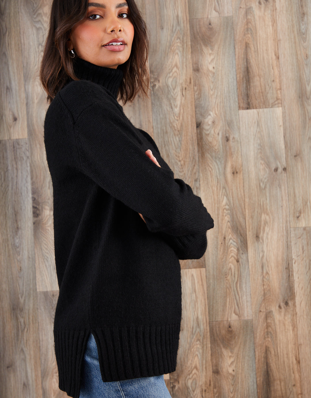 Black Oversized Roll Neck Jumper