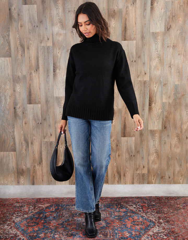 Black Oversized Roll Neck Jumper