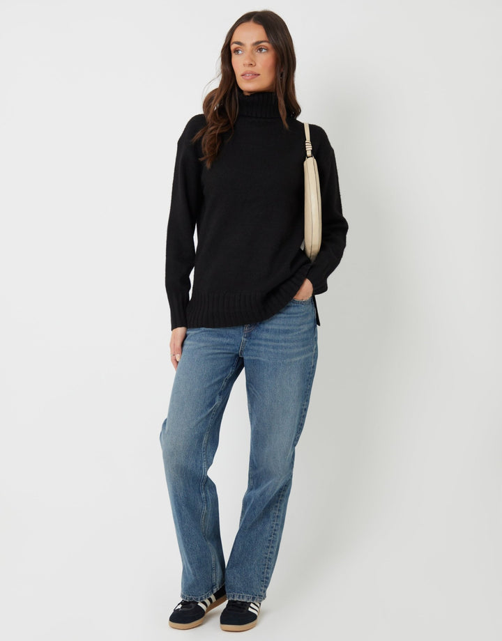 The Oversized Roll Neck Jumper in Black