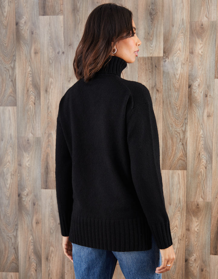 Black Oversized Roll Neck Jumper